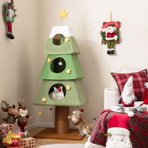 Grand Arbre à Chat De Noël Pour Chats Tour Pour Chats De 162cm Avec 3 Condos Griffoir Vert