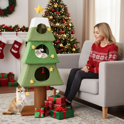 Grand Arbre à Chat De Noël Pour Chats Tour Pour Chats De 162cm Avec 3 Condos Griffoir Vert