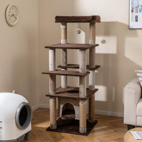 Grand Arbre à Chat Multi-niveaux Tour Pour Chat 148cm Avec Perchoir Douillet Griffoirs Marron