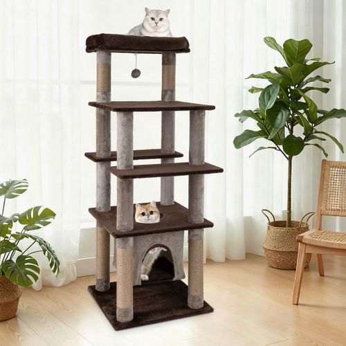 Grand Arbre à Chat Multi-niveaux Tour Pour Chat 148cm Avec Perchoir Douillet Griffoirs Marron