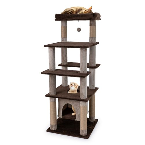 Grand Arbre à Chat Multi-niveaux Tour Pour Chat 148cm Avec Perchoir Douillet Griffoirs Marron