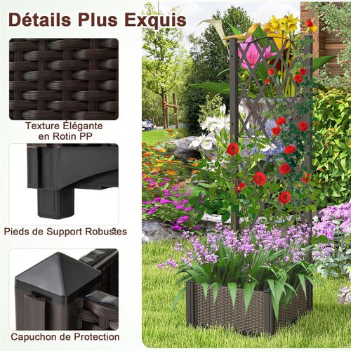 Jardinière Surélevée Avec Treillis 123cm Jardinière Sur Pied Avec Trous De Drainage Marron