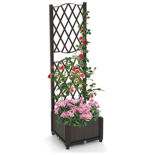 Jardinière Surélevée Avec Treillis 123cm Jardinière Sur Pied Avec Trous De Drainage Marron