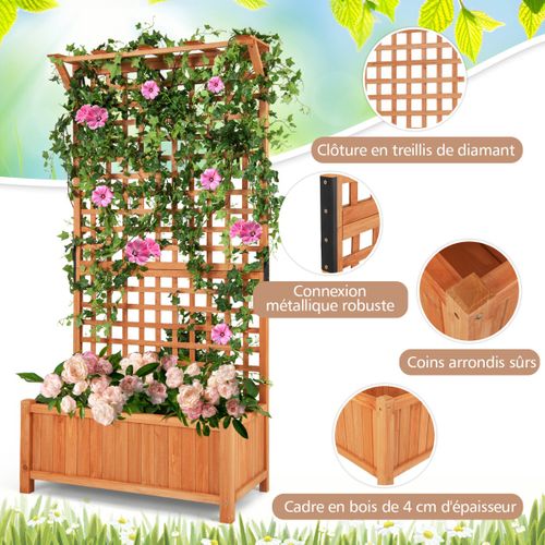 Jardinière Surélevée Avec Treillis Sapin Trou De Drainage Bac à Fleurs Lit De Jardin Naturel