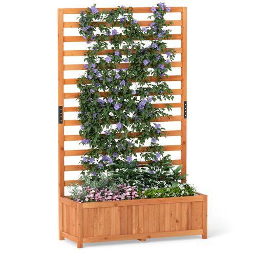 Jardinière Surélevée En Bois Avec Treillis Vertical Doublure Drainage Bac De Jardin De 150cm Orange
