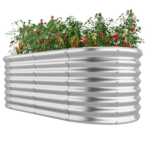 Lit De Jardin Jardinière Surélevée Ovale En Métal Avec Bords Arrondis Sécurisés 165x80x60cm Argent