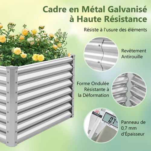 Lit De Jardin Jardinière Surélevée Rectangulaire Métal Avec Protection D'angle 180x95x60cm Argent