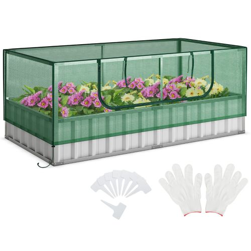 Lit De Jardin Surélevé Galvanisé Avec Housse De Serre Kit De Jardinière Surélevée Avec Porte