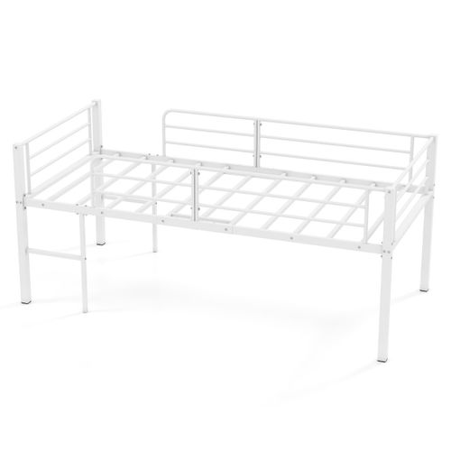 Lit Mi-haut Lit Enfant Lit Simple Métal Avec Barrières De Sécurité Et 2 Échelles 90x190cm Blanc