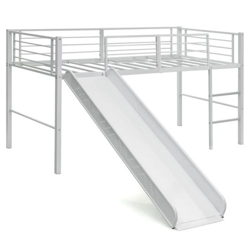 Lit Mezzanine Lit Enfant Avec Toboggan Échelle Structure En Acier 90x190cm Blanc