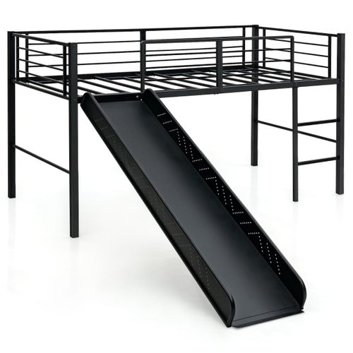 Lit Mezzanine Lit Enfant Avec Toboggan Échelle Structure En Acier 90x190cm Noir