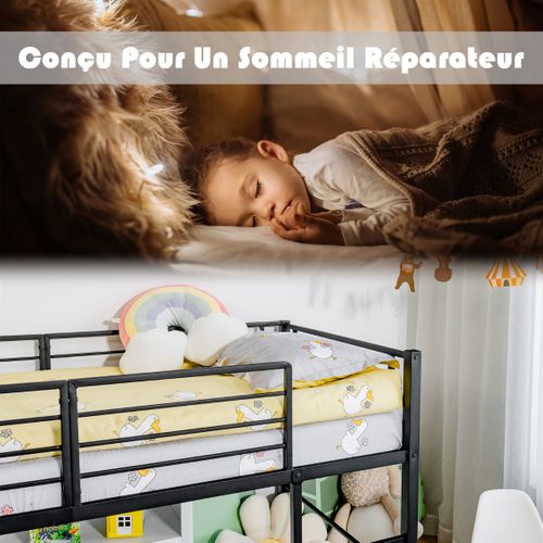 Lit Mezzanine Lit Enfant Avec Toboggan Échelle Structure En Acier 90x190cm Noir