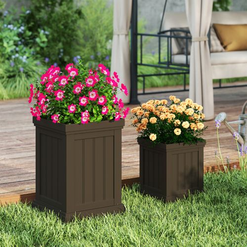Lot De 2 Jardinières En Plastique Carrées De Grande Taille Et Petite Taille Avec Trous De Drainage