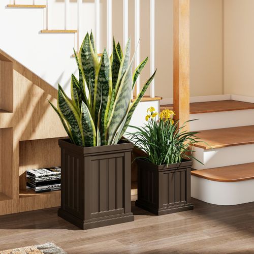 Lot De 2 Jardinières En Plastique Carrées De Grande Taille Et Petite Taille Avec Trous De Drainage