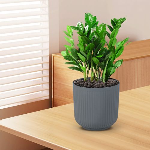 Lot De 2 Jardinières Rondes En Plastique 32cm à Rayures Avec Système De Drainage En Option Gris