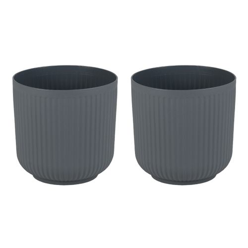 Lot De 2 Jardinières Rondes En Plastique 32cm à Rayures Avec Système De Drainage En Option Gris