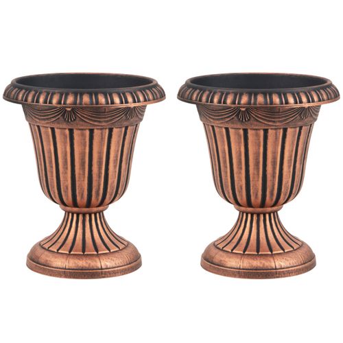 Lot De 2 Jardinières Vintage Pots De Fleurs En Plastique Avec Base De Piédestal Et Trou Bronze