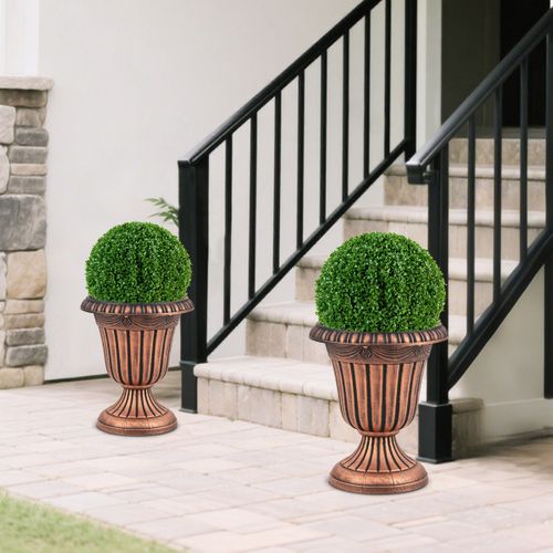 Lot De 2 Jardinières Vintage Pots De Fleurs En Plastique Avec Base De Piédestal Et Trou Bronze