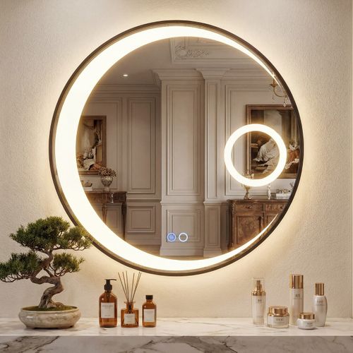 Miroir Salle De Bain LED 61cm Aluminium Miroir Intelligent à Capteur Mural Anti-buée Noir