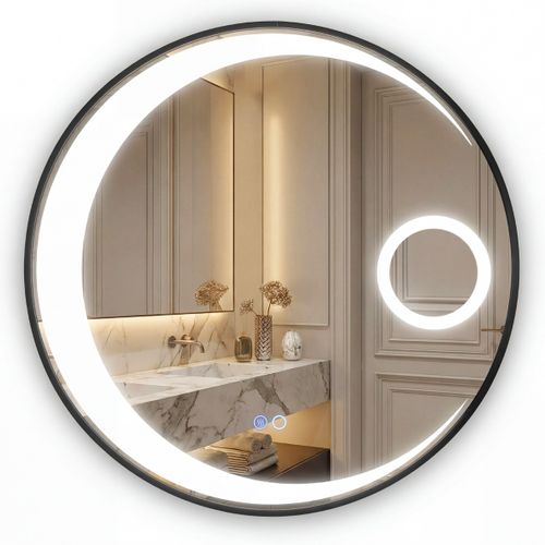 Miroir Salle De Bain LED 61cm Aluminium Miroir Intelligent à Capteur Mural Anti-buée Noir