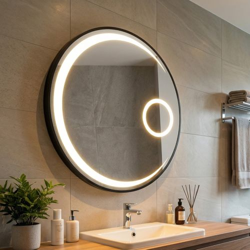 Miroir Salle De Bain LED 61cm Aluminium Miroir Intelligent à Capteur Mural Anti-buée Noir