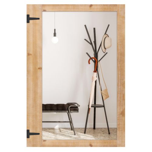Miroir Mural 97x67cm Miroir Rustique Avec Cadre Bois Naturel Crochets Vertical Horizontal Naturel