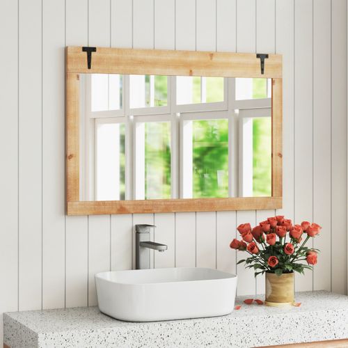 Miroir Mural 97x67cm Miroir Rustique Avec Cadre Bois Naturel Crochets Vertical Horizontal Naturel