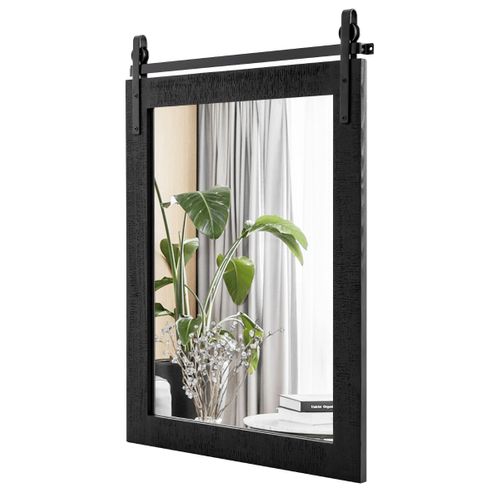Miroir Mural Salle De Bain Rustique Avec Cadre En Bois Massif 76x56cm Rectangulaire Noir