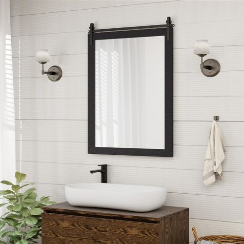 Miroir Mural Salle De Bain Rustique Avec Cadre En Bois Massif 76x56cm Rectangulaire Noir