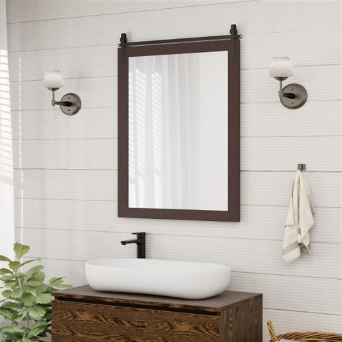 Miroir Mural Salle De Bain Rustique Avec Cadre En Bois Massif 76x56cm Rectangulaire Noyer