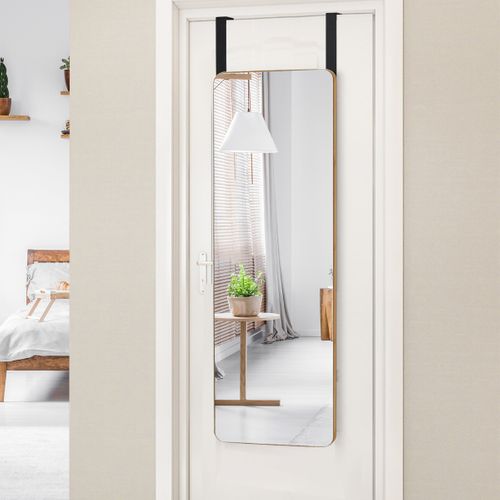 Miroir Rectangulaire Mural Sur Toute La Longueur Bambou Moderne Avec Angles Arrondis 100x35cm