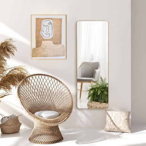 Miroir Rectangulaire Mural Sur Toute La Longueur Bambou Moderne Avec Angles Arrondis 100x35cm