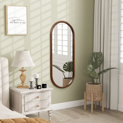 Miroir Mural 110x45cm Miroir Pleine Longueur Avec Cadre En Bois Verticale Ovale Moderne Noyer