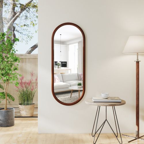 Miroir Mural 110x45cm Miroir Pleine Longueur Avec Cadre En Bois Verticale Ovale Moderne Noyer