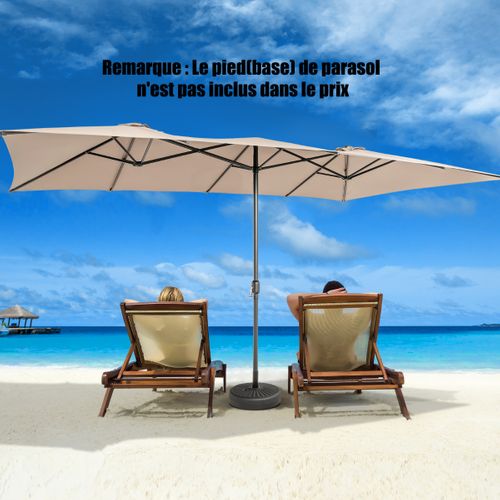 Parasol à 10 Côtes Cadre Métal Poignée Manivelle Sommet Ventilé Café