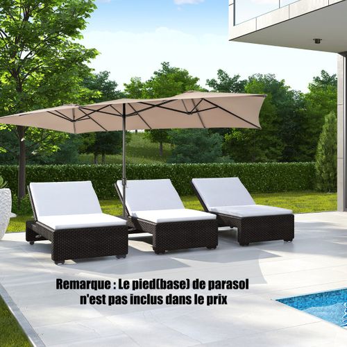 Parasol à 10 Côtes Cadre Métal Poignée Manivelle Sommet Ventilé Café