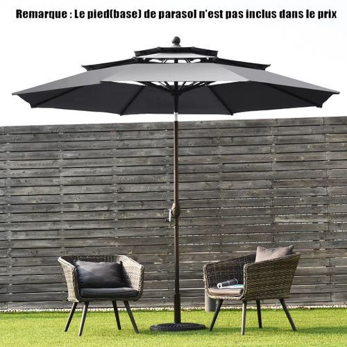 Parasol Auto-inclinable 3m à 3 Niveaux Avec Double Ventilation Fonctionnement Avec Manivelle