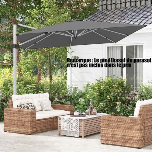 Parasol Déporté 300cm Carré En Porte-à-faux Avec Rotation Inclinaison Réglable Gris