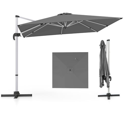 Parasol Déporté 300cm Carré En Porte-à-faux Avec Rotation Inclinaison Réglable Gris