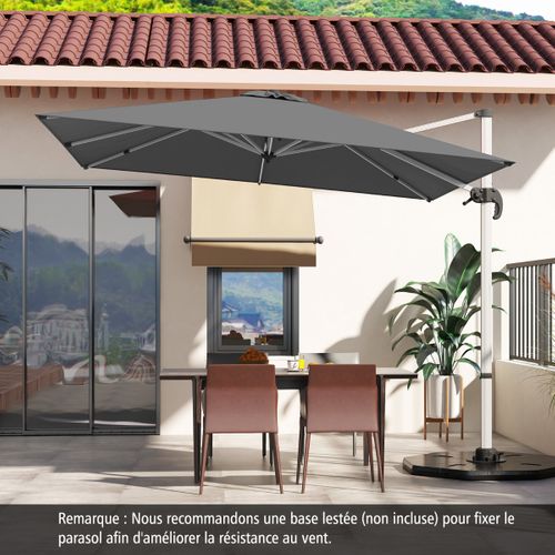 Parasol Déporté 300cm Carré En Porte-à-faux Avec Rotation Inclinaison Réglable Gris