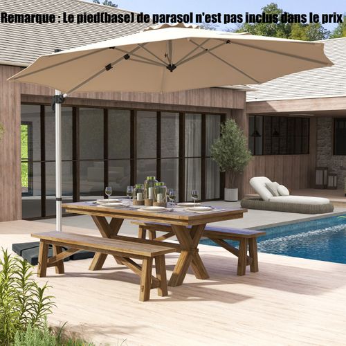 Parasol Déporté 33cm Rond En Porte-a-faux Avec Rotation à 360°inclinaison Réglable Beige