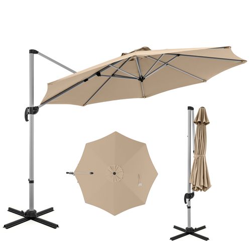 Parasol Déporté 33cm Rond En Porte-a-faux Avec Rotation à 360°inclinaison Réglable Beige