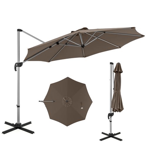 Parasol Déporté 33cm Rond En Porte-a-faux Avec Rotation à 360°inclinaison Réglable Café
