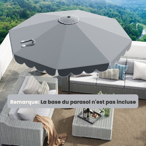 Parasol De Patio 3m Parasol De Marché Avec Manivelle Réglage De L'inclinaison Volants Dessus