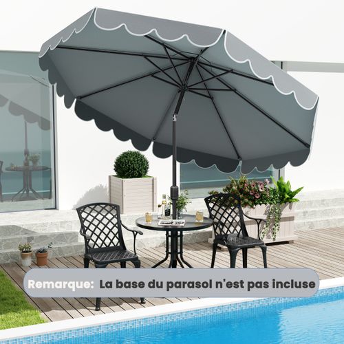 Parasol De Patio 3m Parasol De Marché Avec Manivelle Réglage De L'inclinaison Volants Dessus