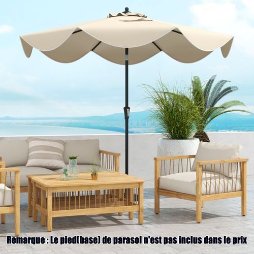 Parasol De Patio De 280cm Avec Manivelle Inclinaison à Bouton-poussoir Bords Froncés Beige
