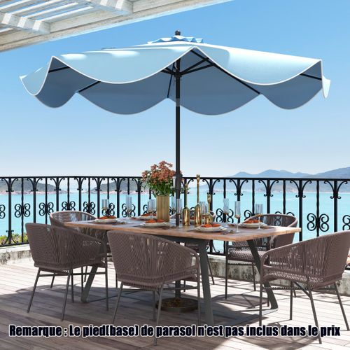 Parasol De Patio De 280cm Avec Manivelle Inclinaison à Bouton-poussoir Bords Froncés Bleu