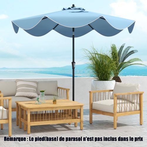 Parasol De Patio De 280cm Avec Manivelle Inclinaison à Bouton-poussoir Bords Froncés Bleu