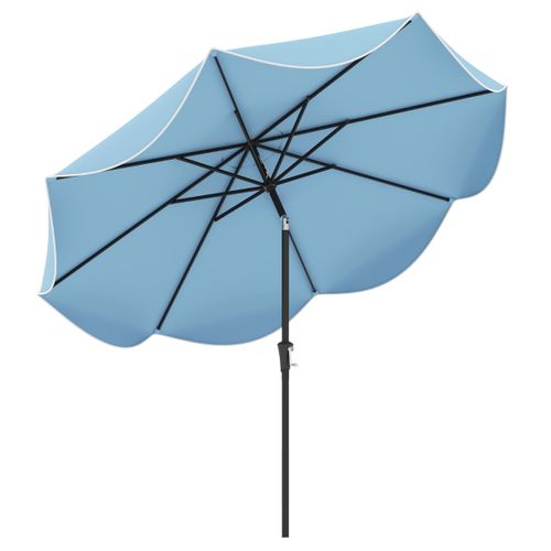 Parasol De Patio De 280cm Avec Manivelle Inclinaison à Bouton-poussoir Bords Froncés Bleu