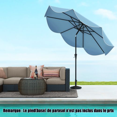 Parasol De Patio De 280cm Avec Manivelle Inclinaison à Bouton-poussoir Bords Froncés Bleu
